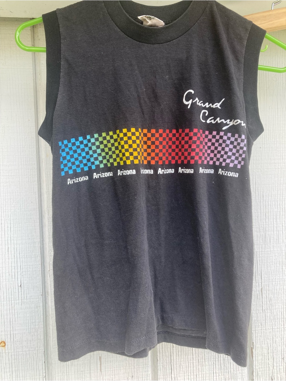 VTG Grand Canyon Arizona XS Black Rainbow Checkerboard Tank Top